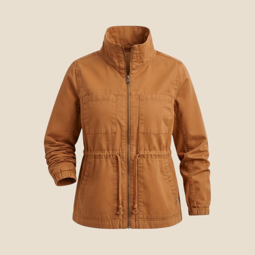 Old Navy Womens Large Tobacco Brown Cotton Utility Field Jacket Zip Up 1060